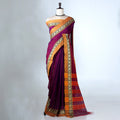 Purple Mangalagiri Cotton Saree with Yellow Border and Pallu - Full View