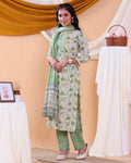 Elegant Women's Floral Printed Design Readymade Salwar Set - Off White