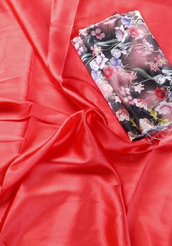 Red Colour Satin Saree With Printed Blouse Piece Three