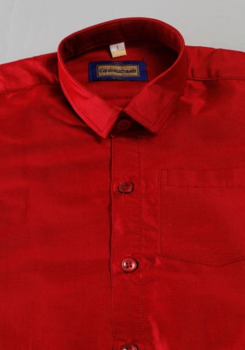 Red Colour Silk Cotton Dhoti & Shirt Set