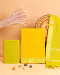 Women's Unstitched Cotton Salwar Suit Material with Woven Border and Dupatta- Yellow