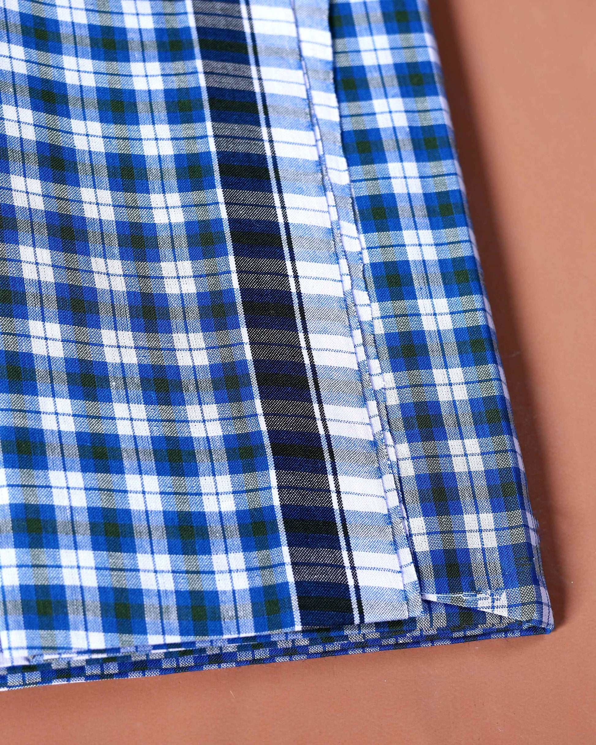 Sangu Brand Men's Premium Cotton Checked Lungi Stitched - Blue-six