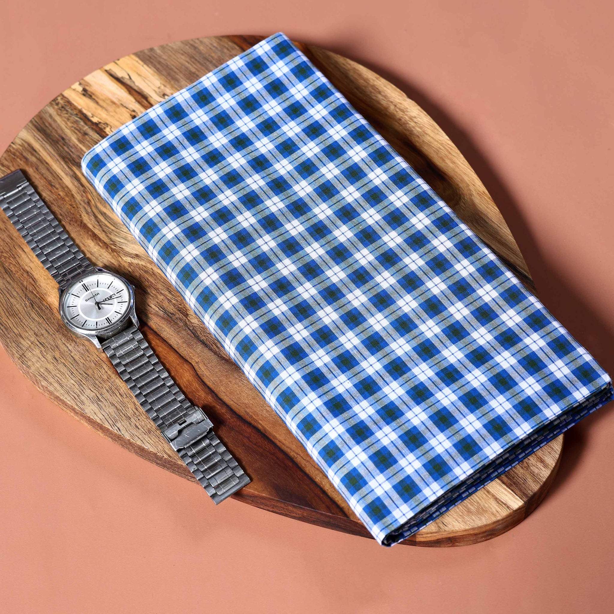 Sangu Brand Men's Premium Cotton Checked Lungi Stitched - Blue-six