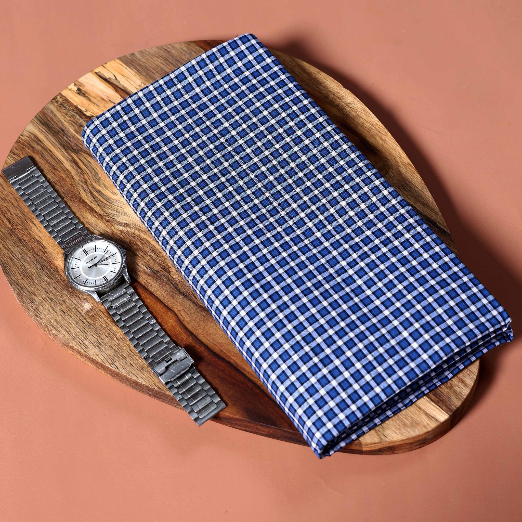 Sangu Brand Men's Premium Cotton Checked Lungi Stitched - Blue