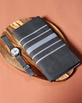 Sangu Brand Men's Premium Cotton Striped Lungi Stitched - Dark Grey