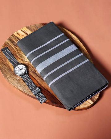 Sangu Brand Men's Premium Cotton Striped Lungi Stitched - Dark Grey