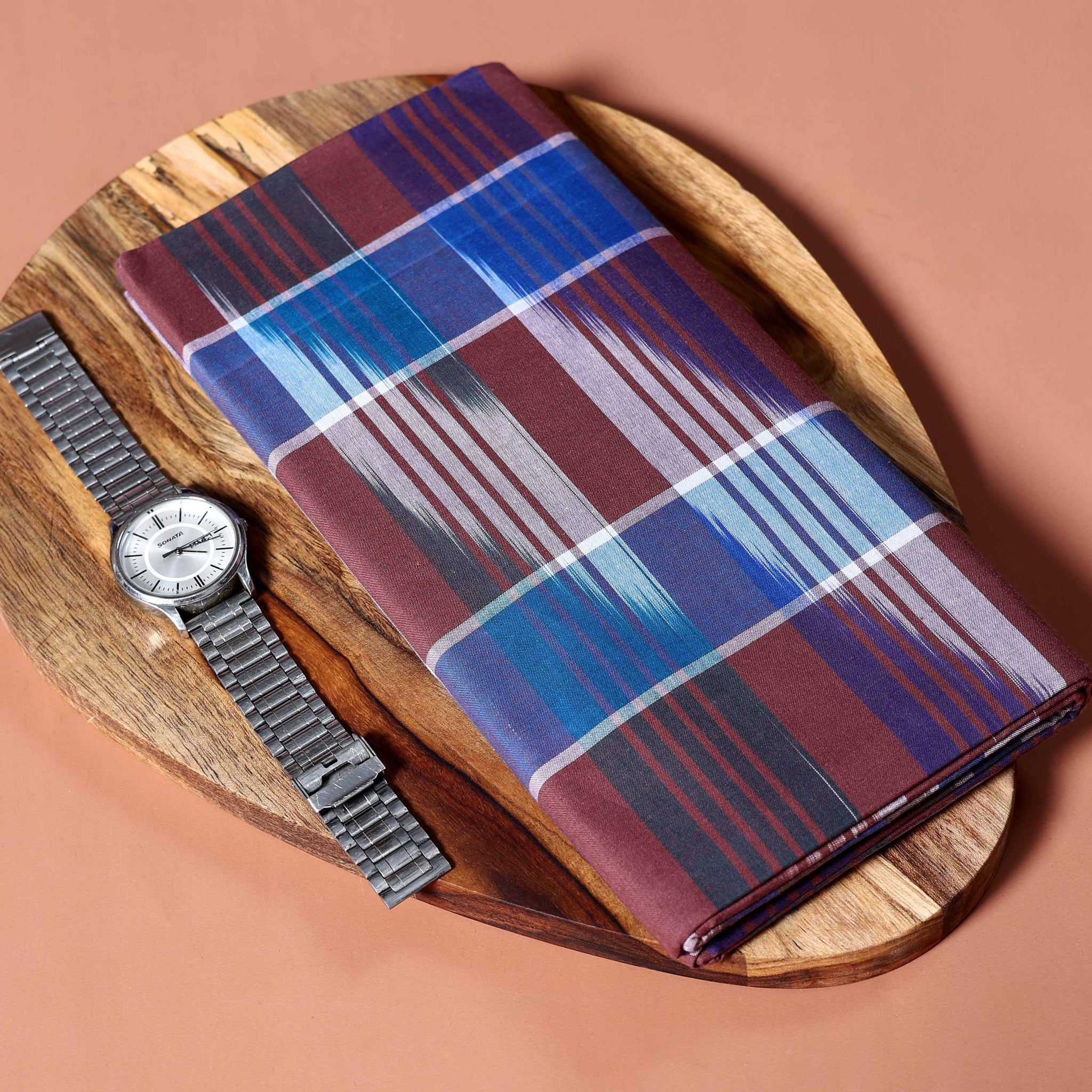 Sangu Brand Men's Premium Cotton Striped Lungi Stitched - Maroon