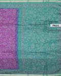 Elegant Semi Chanderi Saree with All-Over Floral Vine Buta Motifs and Intricately Contrast Zari Border  - Green-Pallu