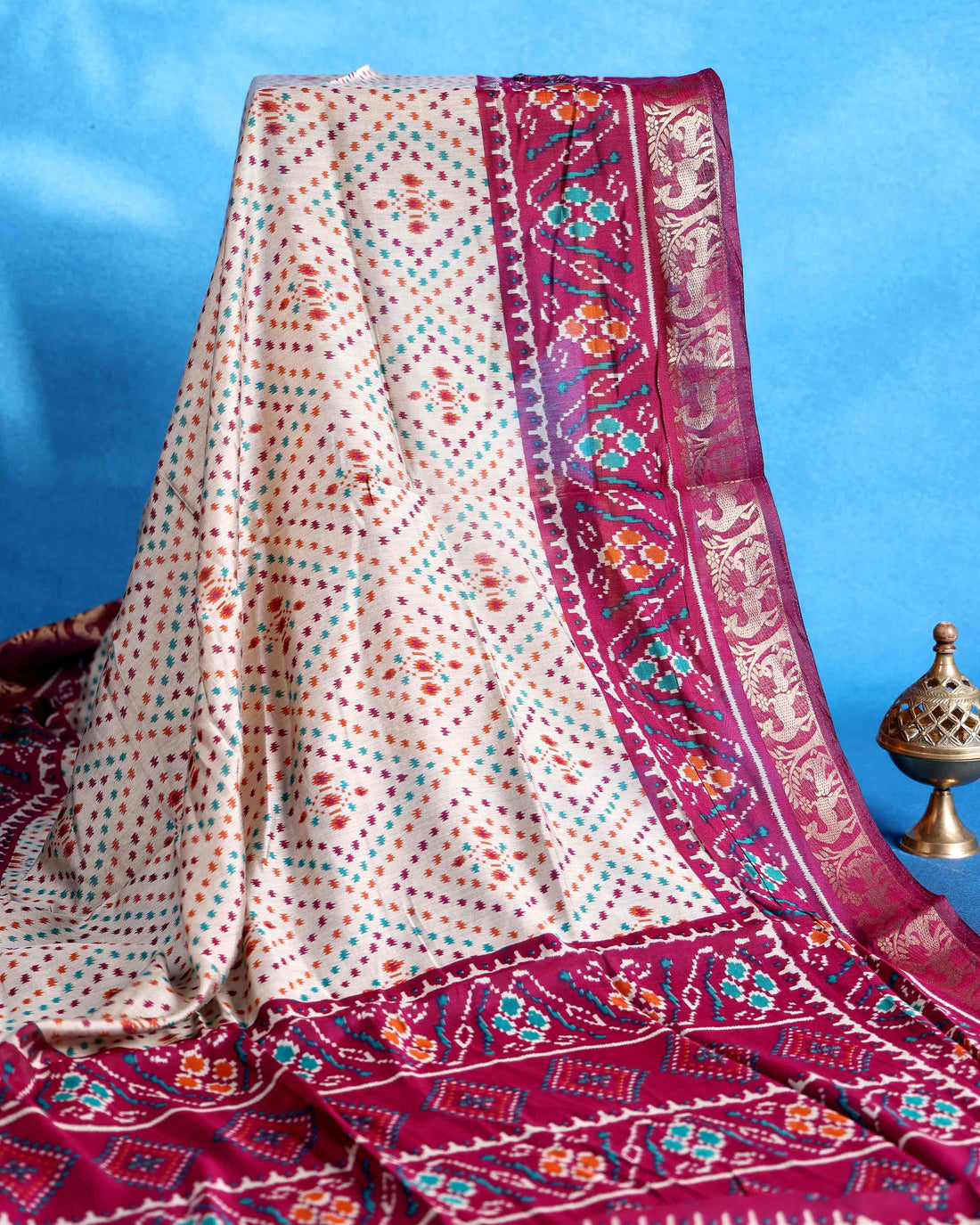 Elegant Semi Chanderi Saree with Pochampally Inspired Motifs & Woven Border - Off White