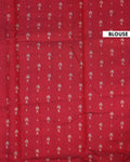 Elegant Semi Chanderi Saree with Traditional Ikkat Inspired Buti Weaving and Intricate Geometric Temple Border - Red-Blouse