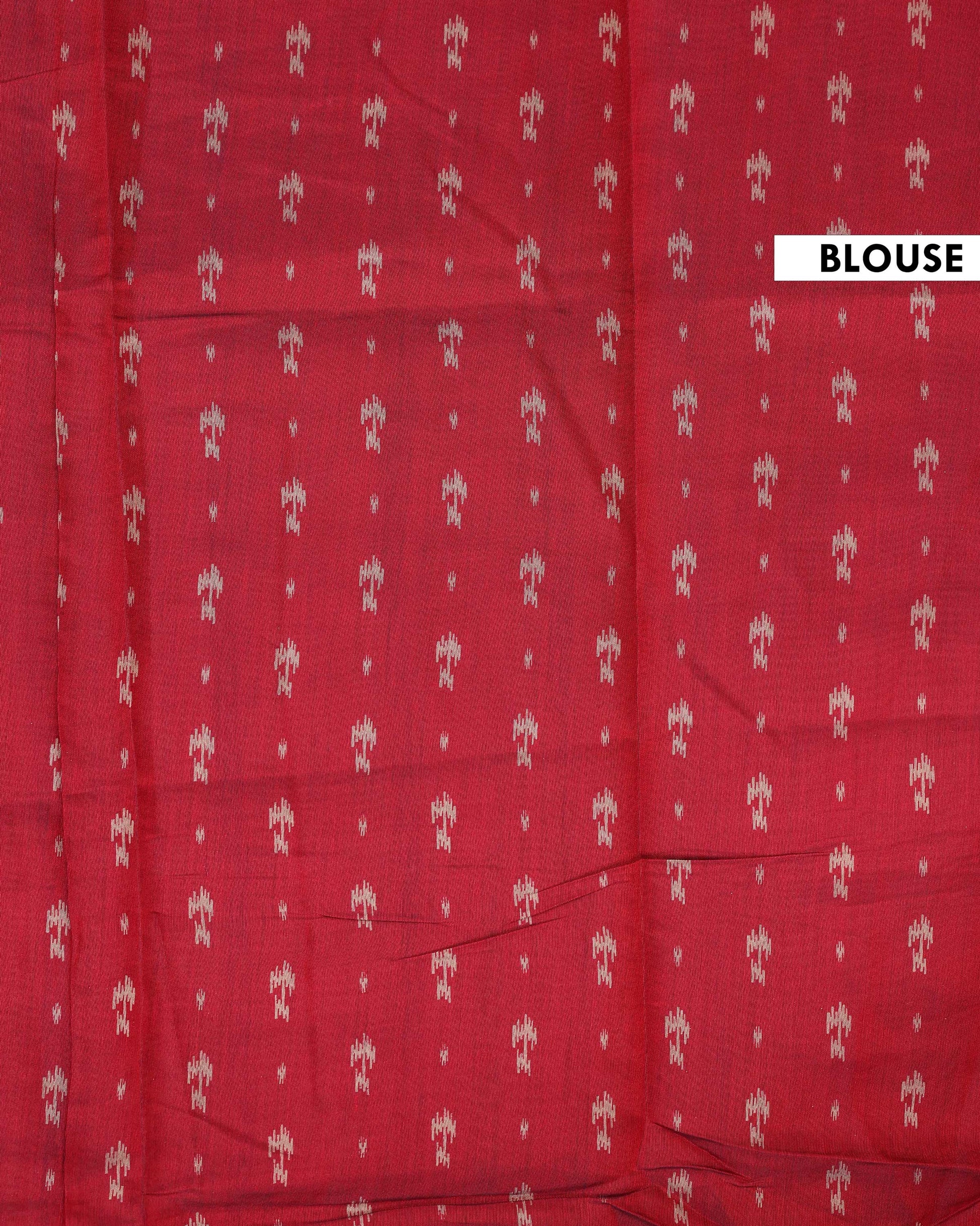Elegant Semi Chanderi Saree with Traditional Ikkat Inspired Buti Weaving and Intricate Geometric Temple Border - Red-Blouse