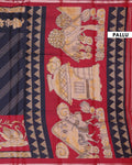 Elegant Semi Chanderi Saree with Traditional Kalamkari Inspired Border Diagonal Striped Body & Mythical Motif Pallu - Multi-Pallu