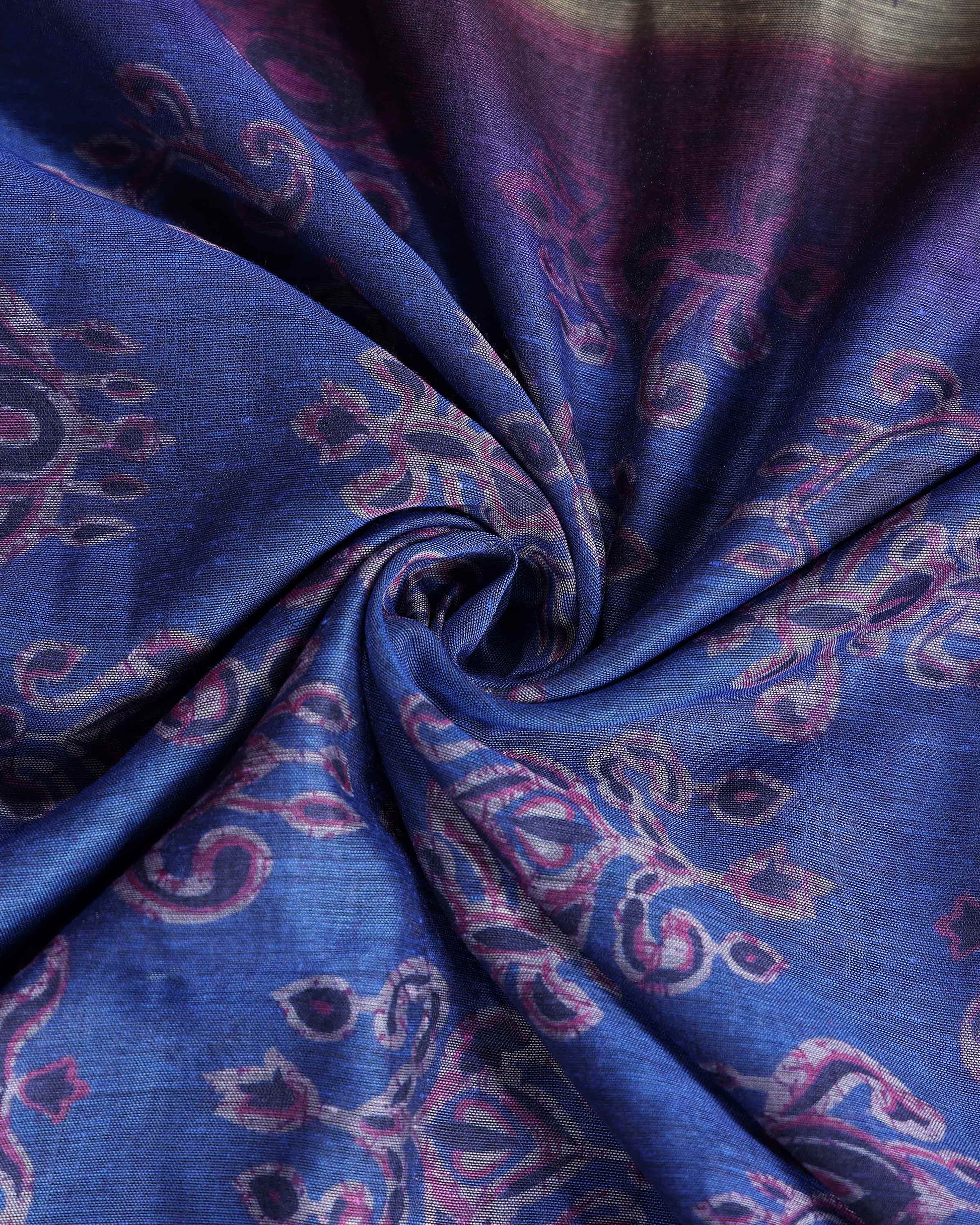 Elegant Semi Chanderi Saree with Traditional Paisley Motifs and Woven Contrast Zari Border - Close Up