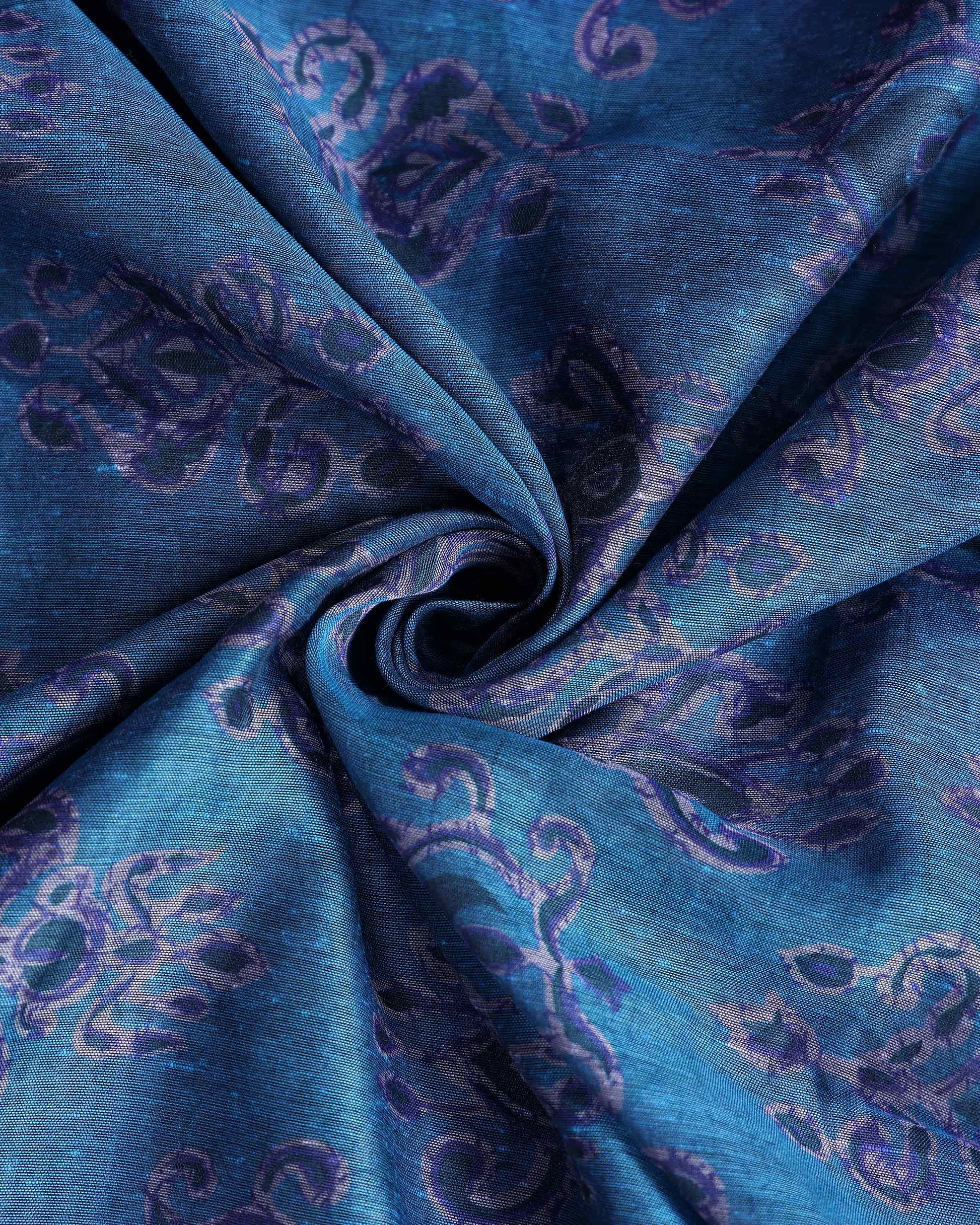 Elegant Semi Chanderi Saree with Traditional Paisley Motifs and Woven Contrast Zari Border - Close Up