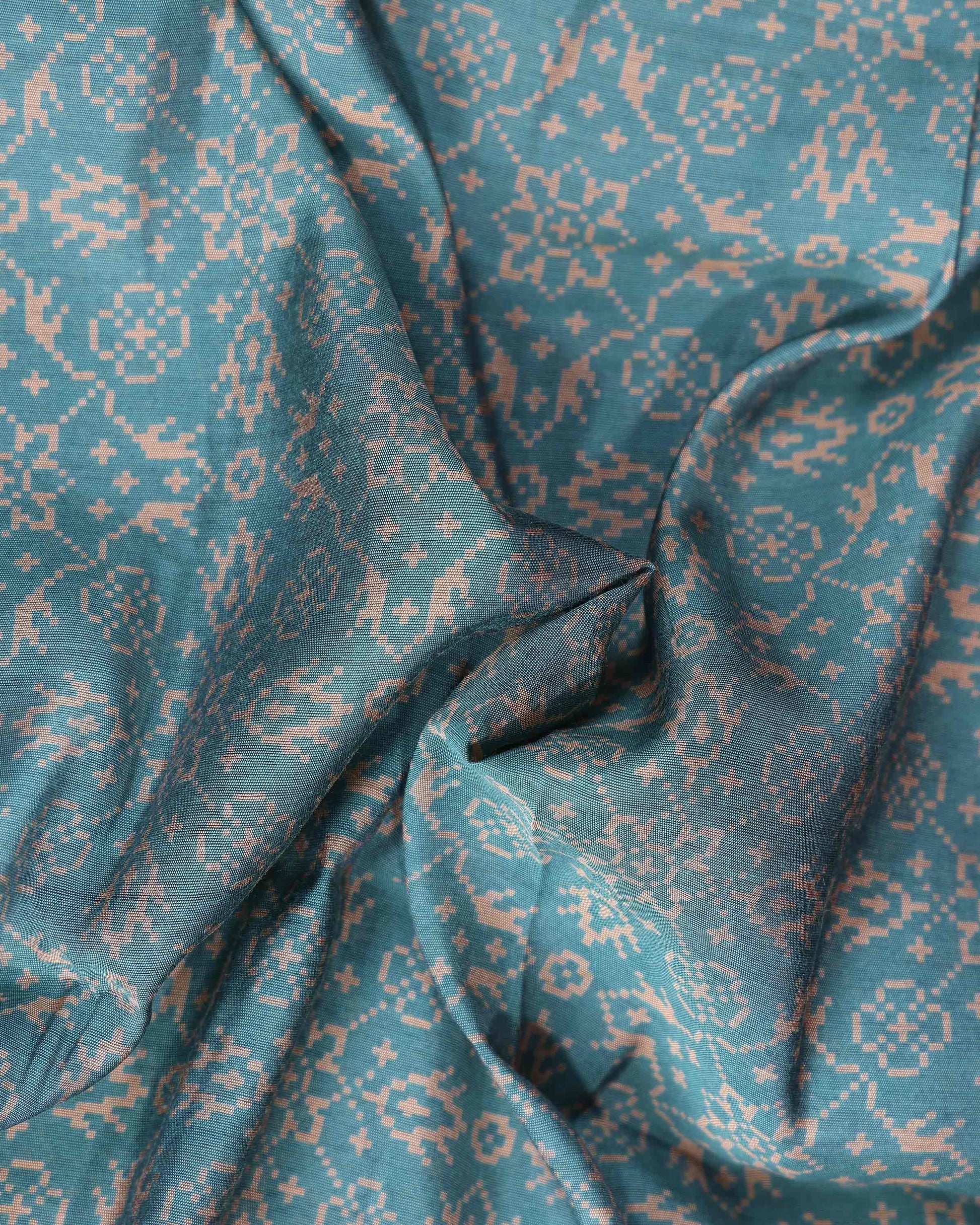 Elegant Semi Chanderi Saree with Traditional Woven Geometric Motifs and Rich Contrast Zari Border - Close Up