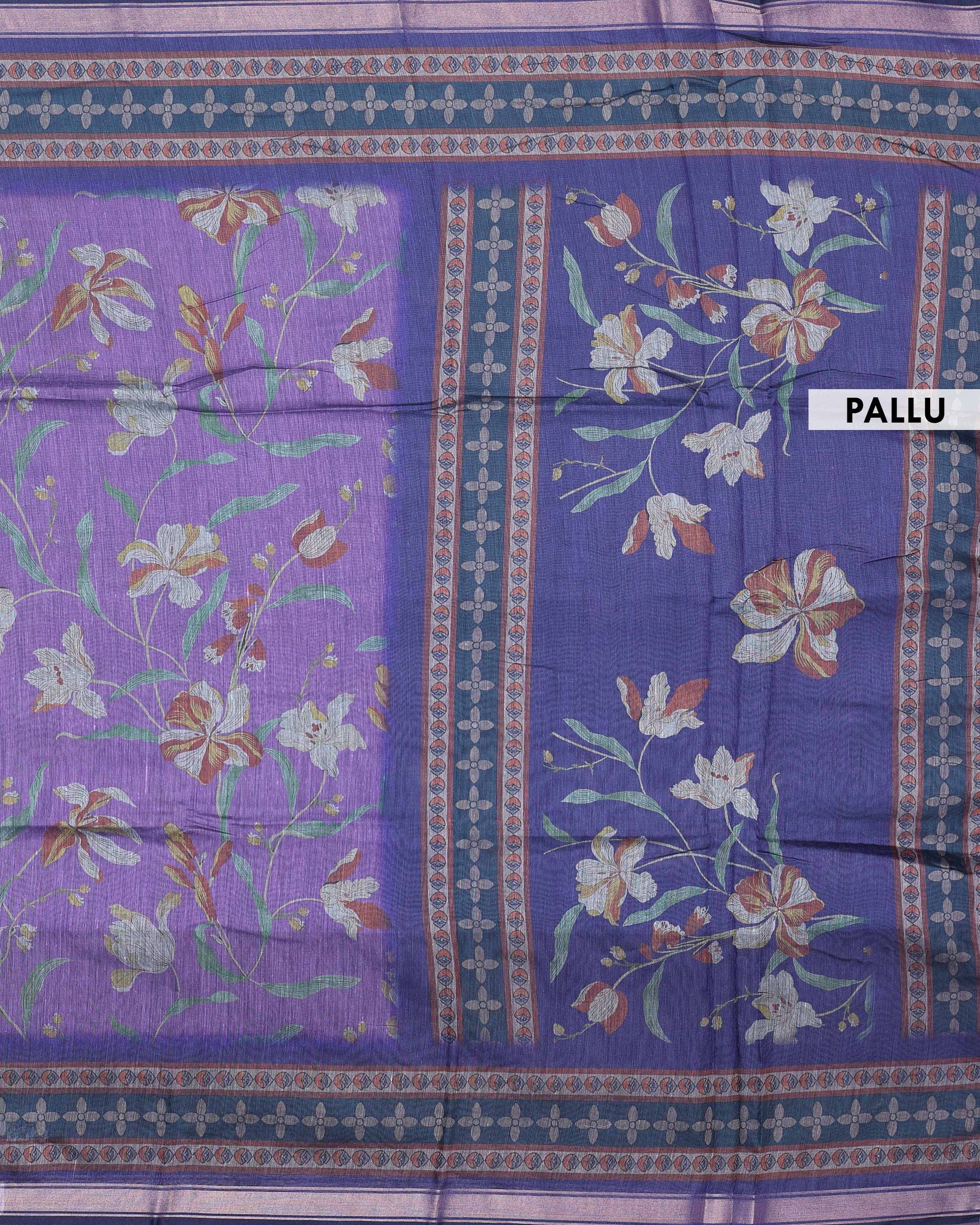 Elegant Semi Chanderi Saree with Woven Floral Butta Design and Contrast Zari Border - Pallu