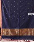 Semi Silk Cotton Saree Golden Zari Border and All-Over Thread Motifs - Navy Blue