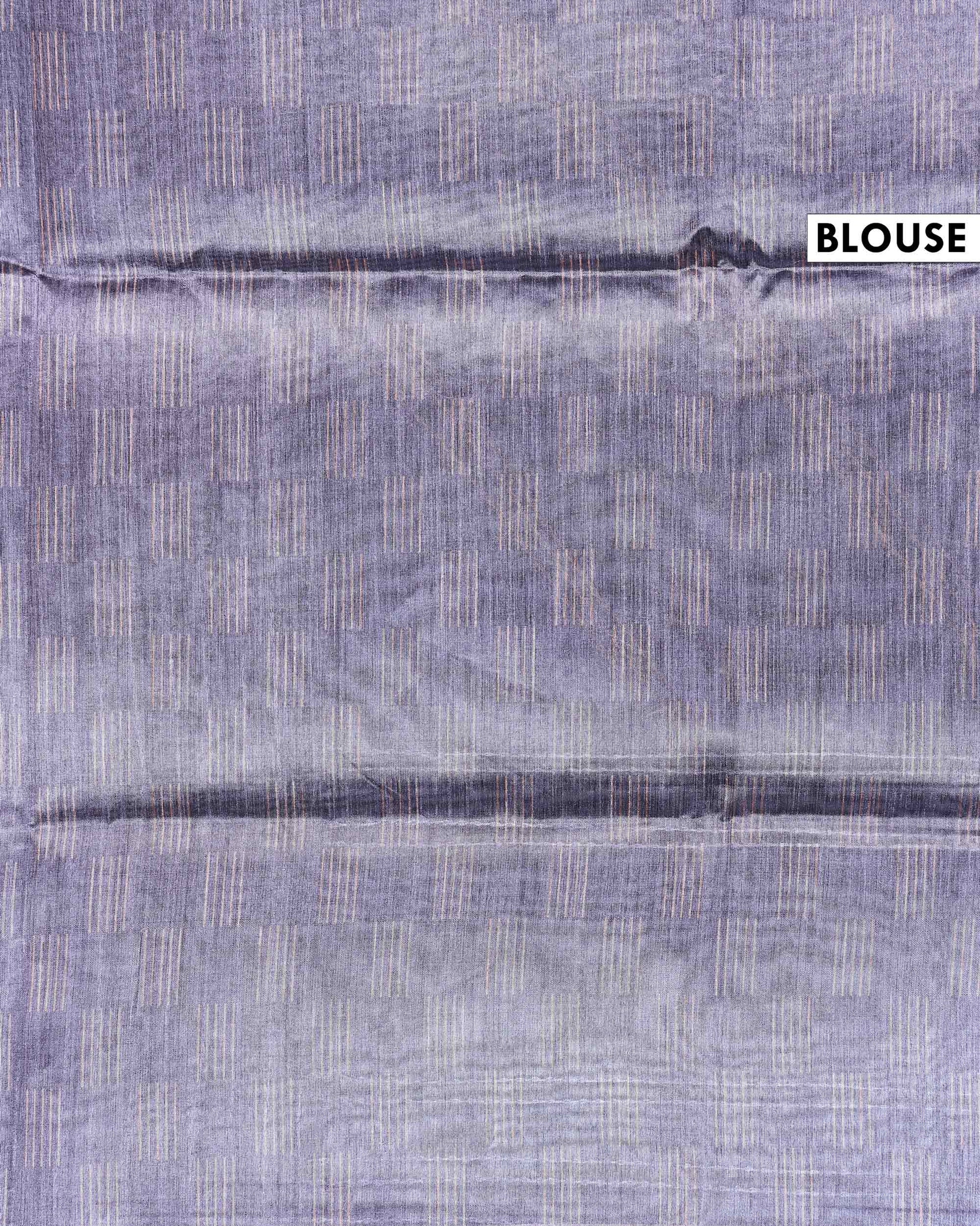 Semi Tussar Silk Saree with Diagonal Thread Detailing and Intricately Woven Traditional Floral Border - Blouse