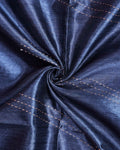 Semi Tussar Silk Saree with Diagonal Thread Detailing and Intricately Woven Traditional Floral Border - Blue-Close Up