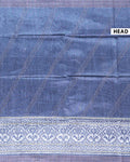 Semi Tussar Silk Saree with Diagonal Thread Detailing and Intricately Woven Traditional Floral Border - Blue-Head