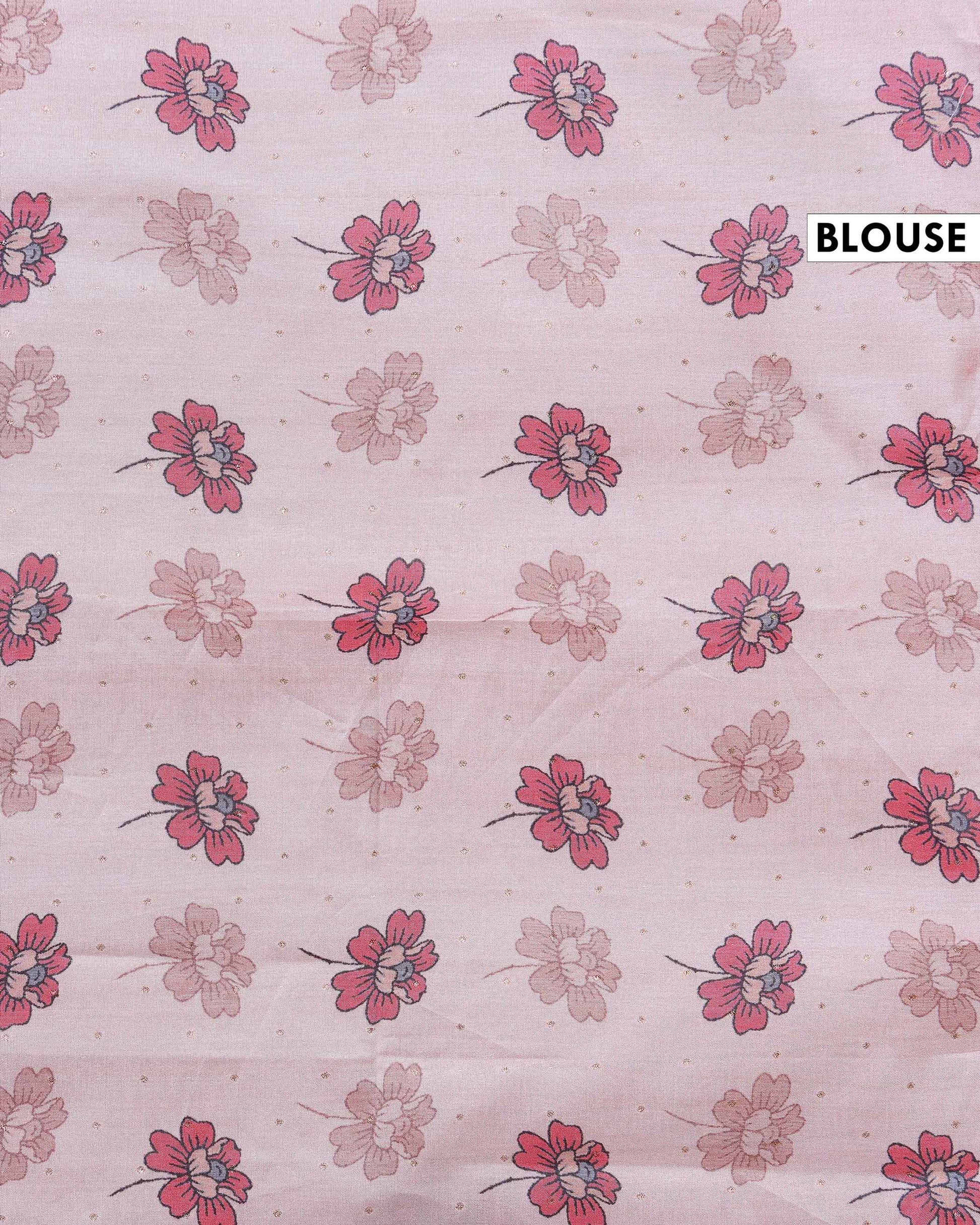 Semi Tussar Silk Saree with Floral Embroidery and Zari Dots - Light Pink-head-