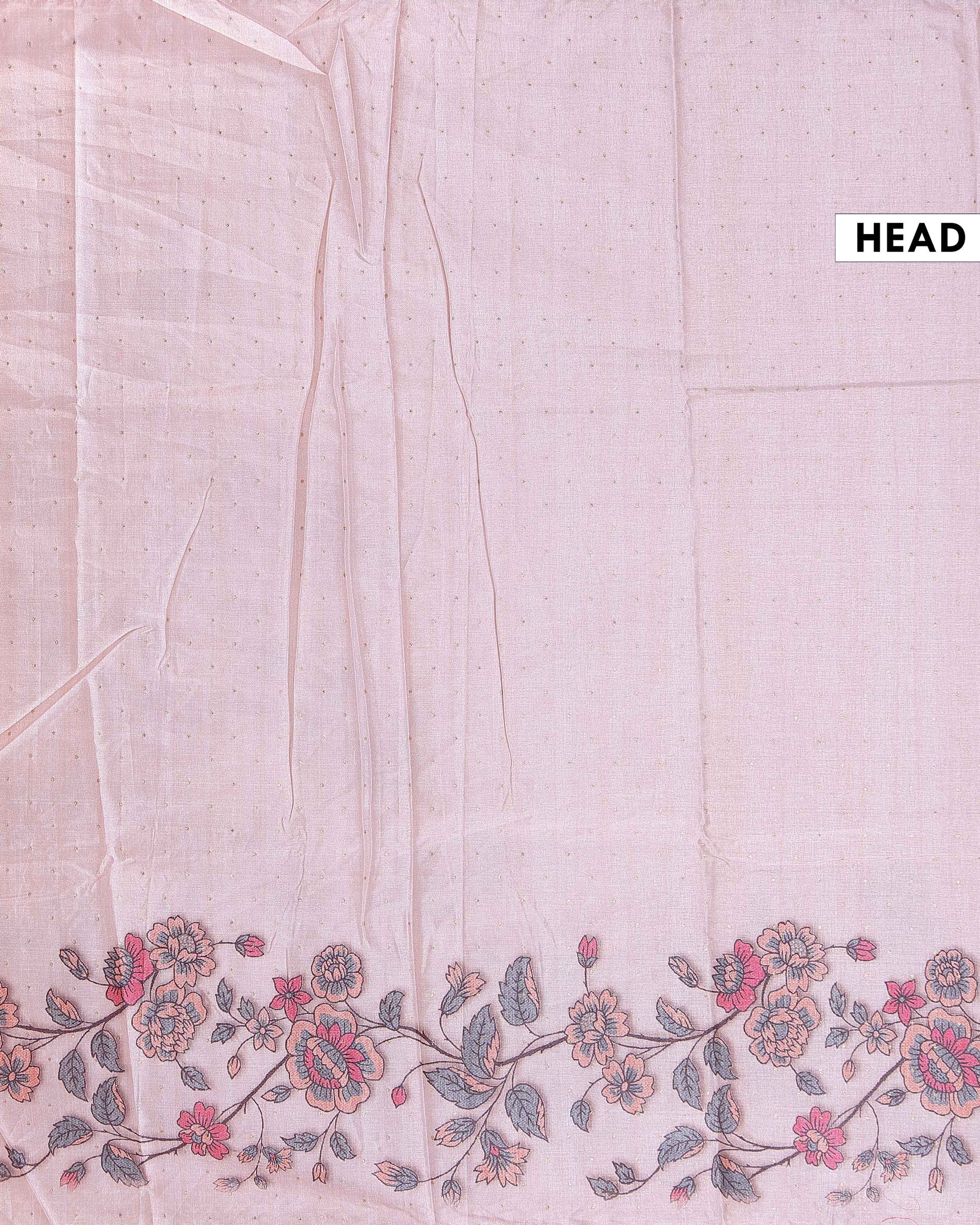 Elegant Semi Tussar Silk Saree with Floral Embroidery and Zari Dots - Light Pink