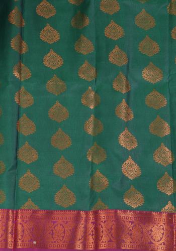 Green Colour Art Silk Pattu Pavadai Material with Magenta Border