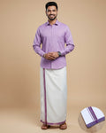 Shirt & Dhoti Set with Traditional Border - Lavender