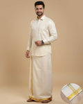 Shirt & Dhoti Set with Traditional Border - Cream