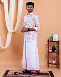 Men's Full Sleeve Shirt and Traditional Dhoti Set with Designer Border - White