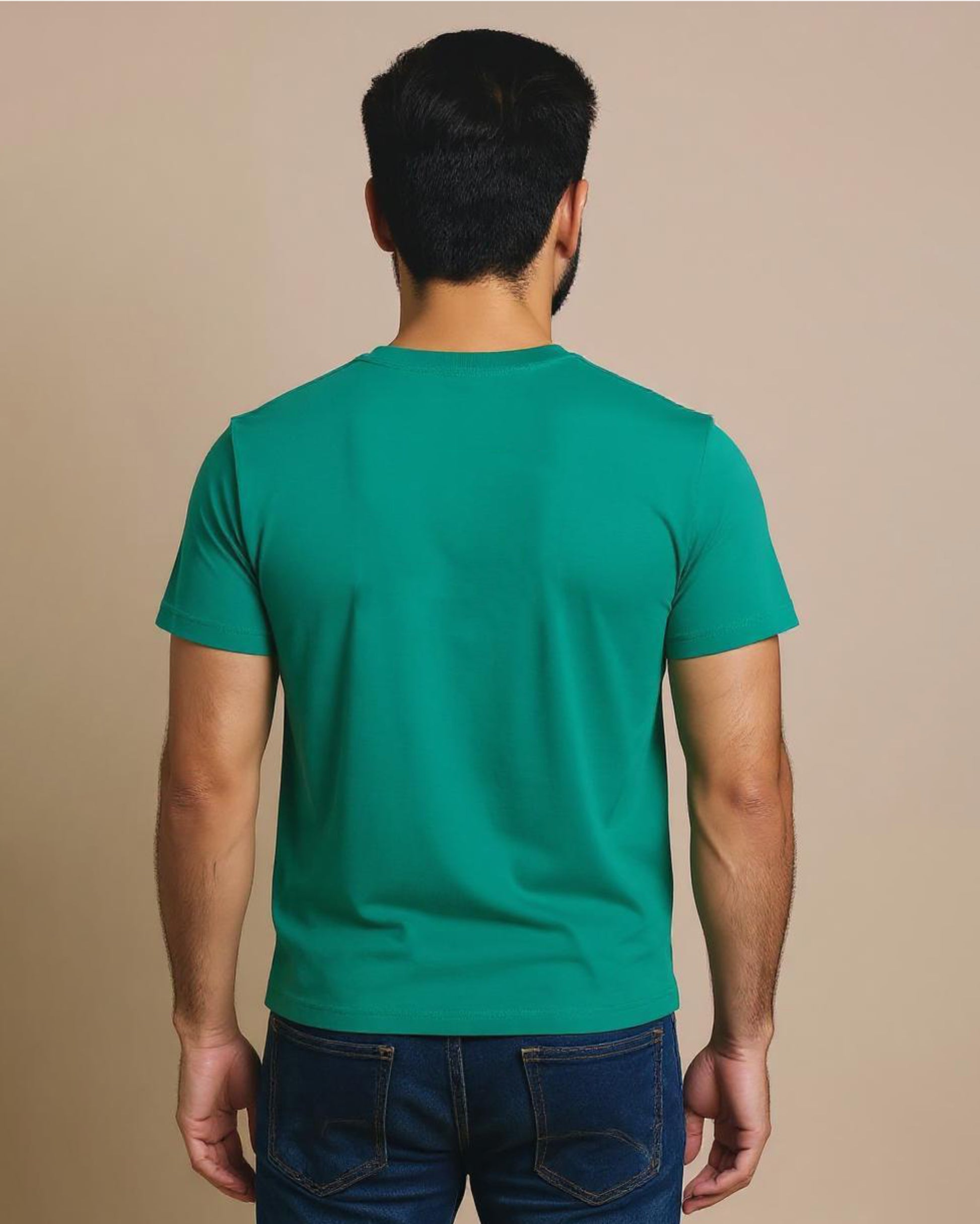 Short Sleeve Crew Neck T-Shirt with Small Embroidered Logo Emerald Green Back View