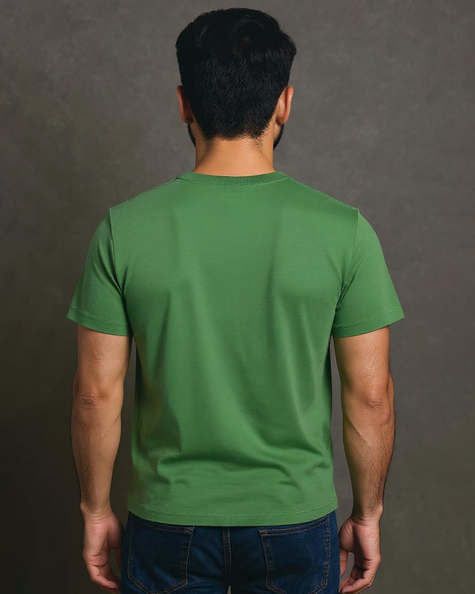 Short Sleeve Crew Neck T-Shirt with Small Embroidered Logo Green Back View