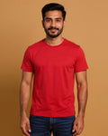 Short Sleeve Crew Neck T-Shirt with Small Embroidered Logo Light Red Front View