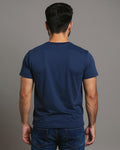 Short Sleeve Crew Neck T-Shirt with Small Embroidered Logo Navy Blue Back View