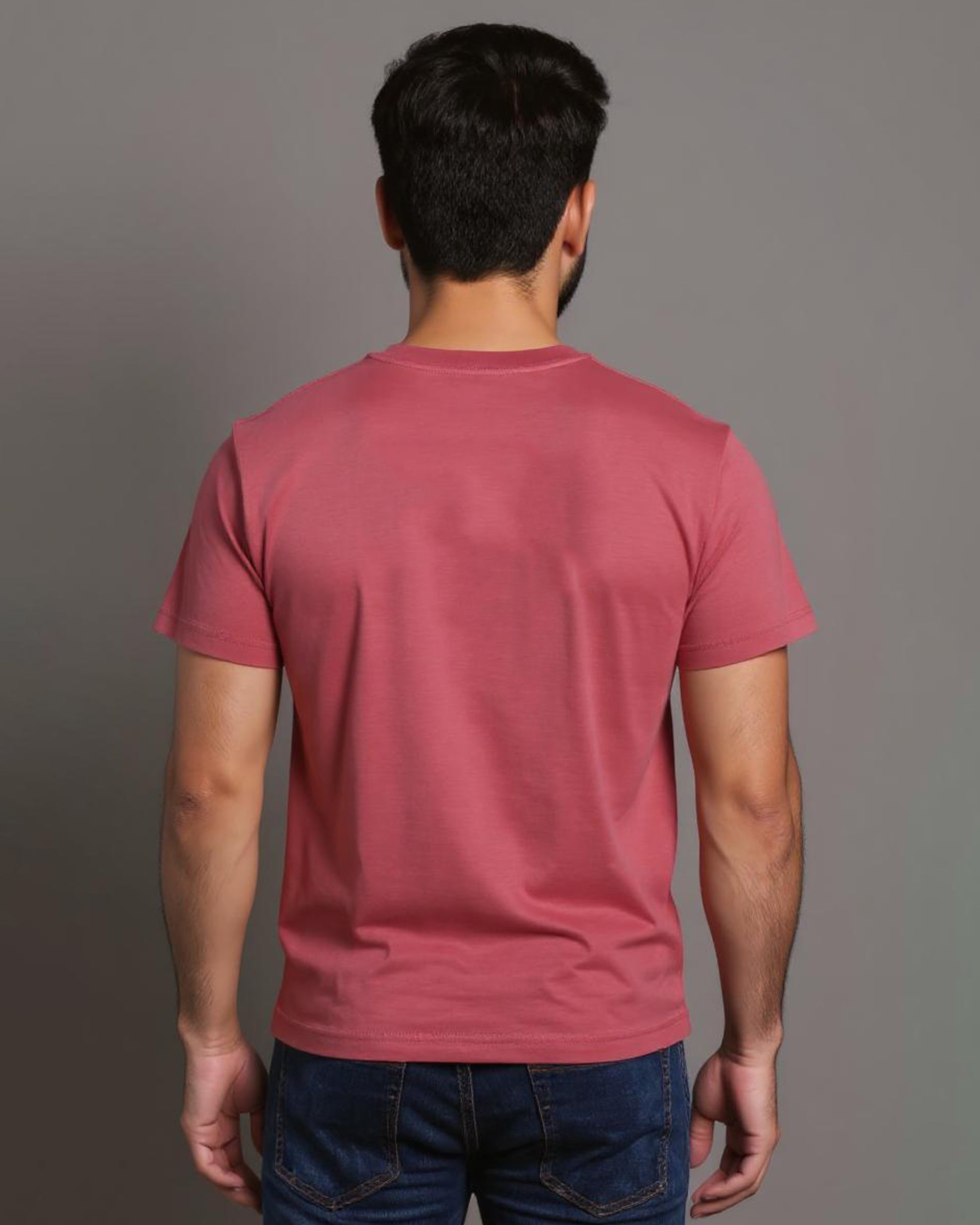 Short Sleeve Crew Neck T-Shirt with Small Embroidered Logo Onion Pink Back View