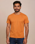 Short Sleeve Crew Neck T-Shirt with Small Embroidered Logo Orange Front View