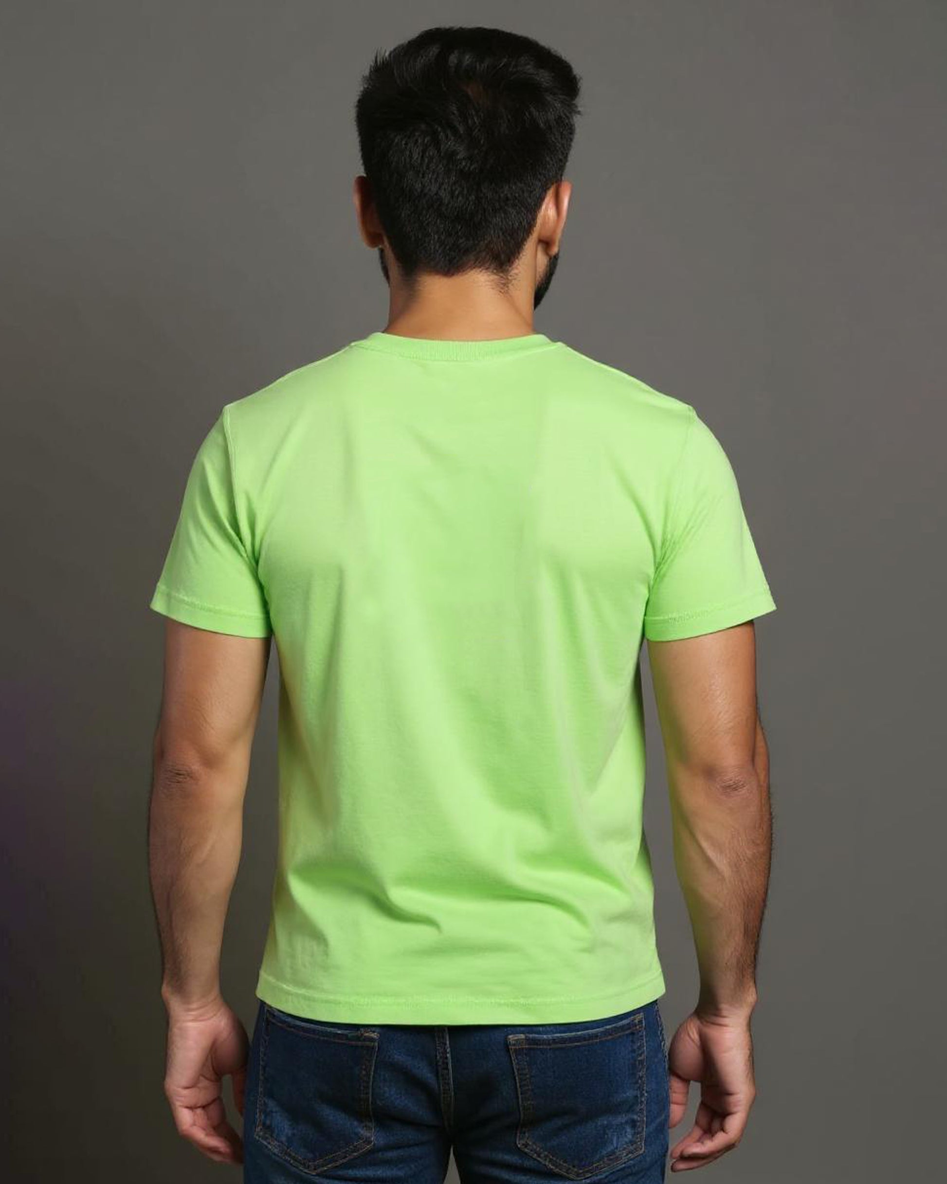 Short Sleeve Crew Neck T-Shirt with Small Embroidered Logo Pista Green Back View