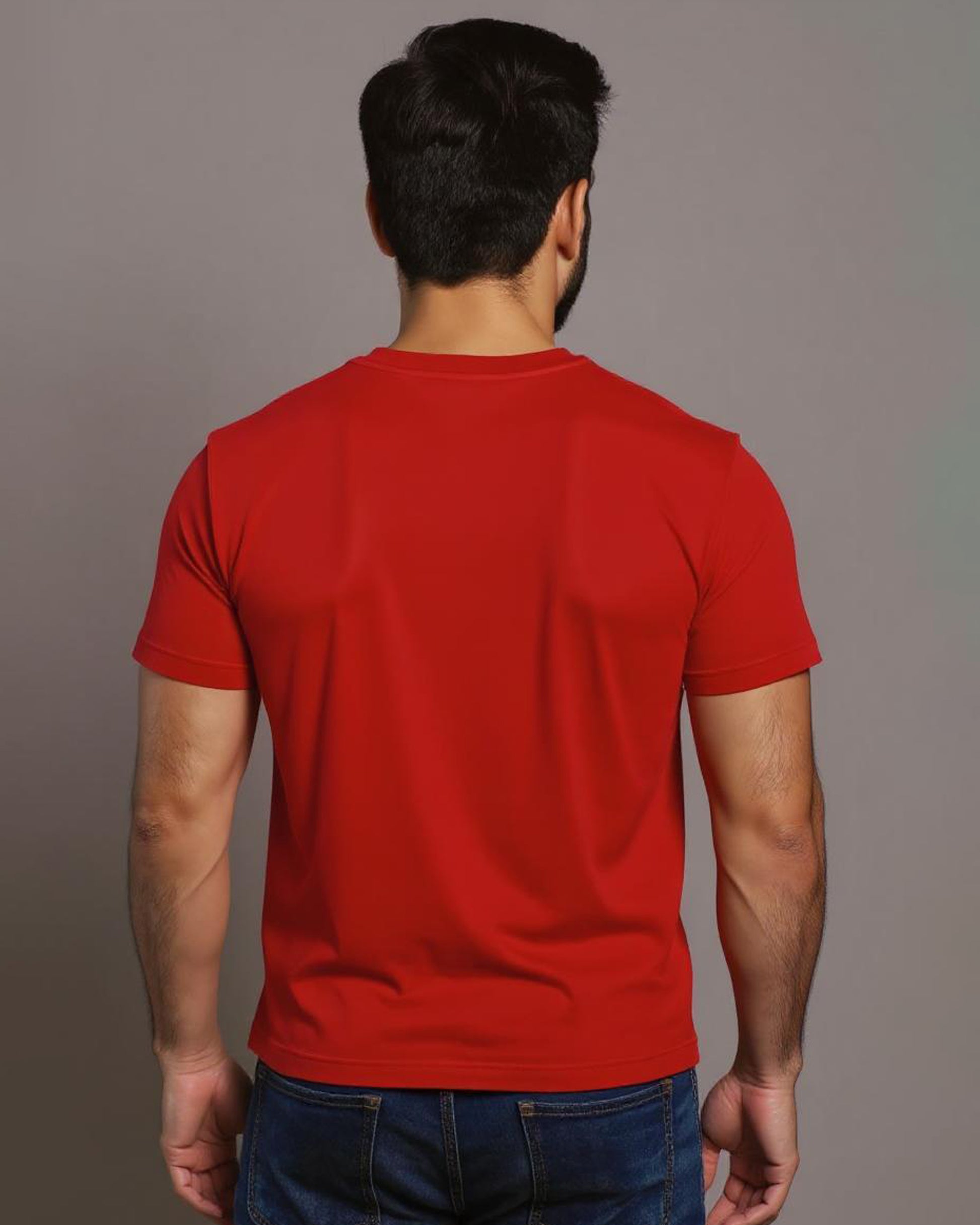 Short Sleeve Crew Neck T-Shirt with Small Embroidered Logo Red Back View