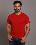 Short Sleeve Crew Neck T-Shirt with Small Embroidered Logo Red Front View
