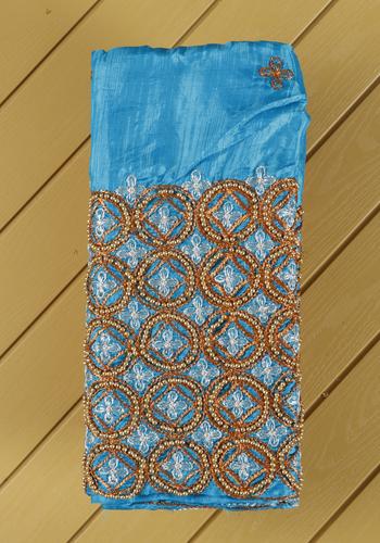 Sky Blue Colour Embroidered Unstitched Blouse Material