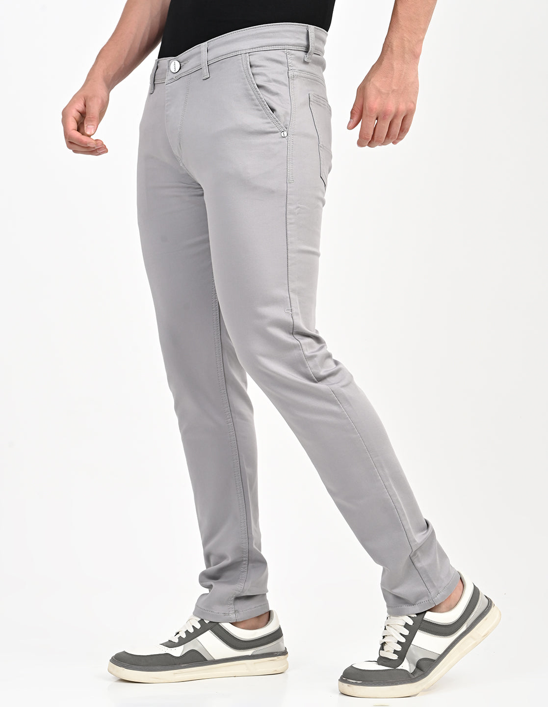 Men Mid Rise Slim Fit Clean Look Stretchable Jeans - Light Grey
