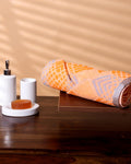 Soft Cotton Bath Towel with Ethnic Diamond & Chevron Woven Design - Orange