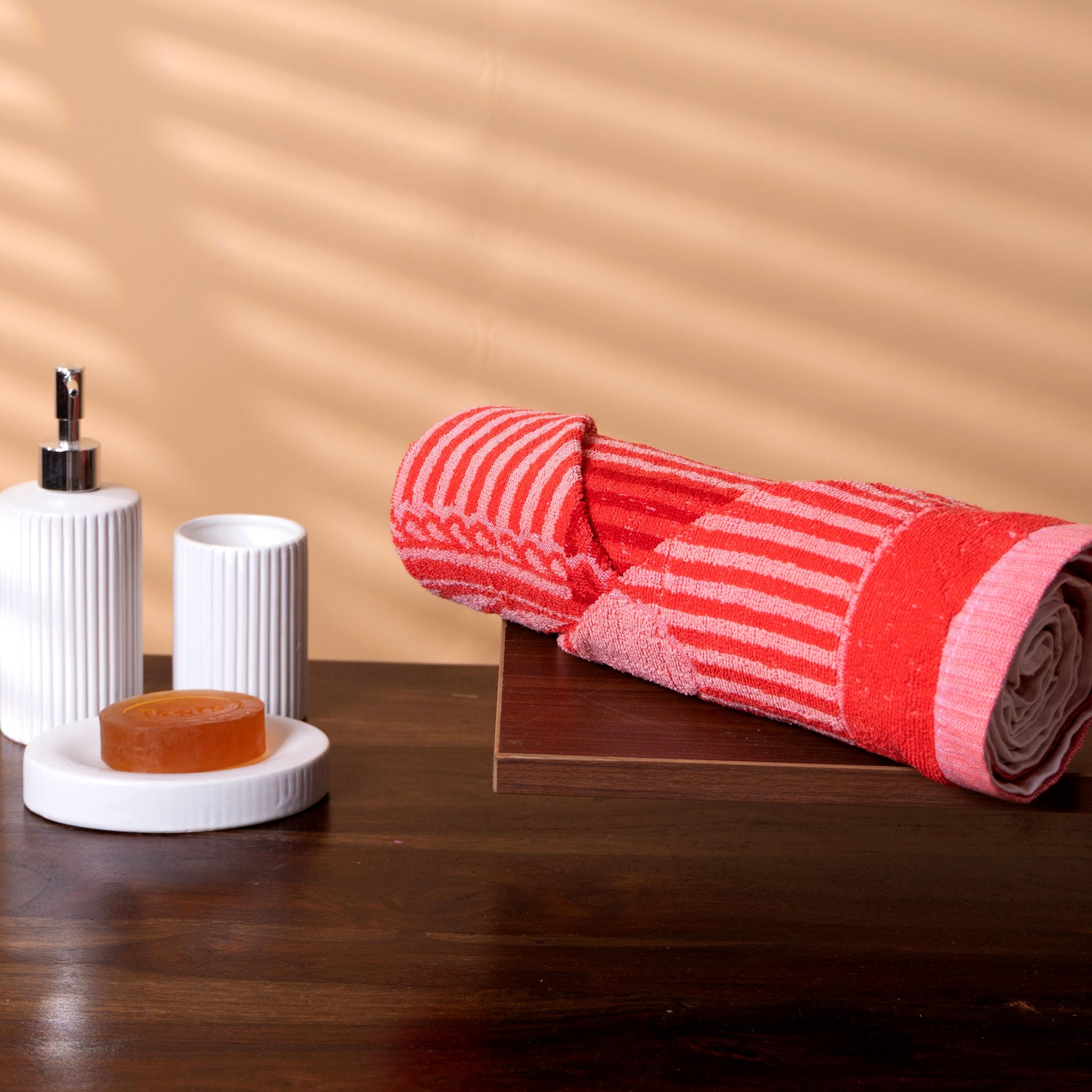 Soft Floral and Geometric Border Terry Cloth Towel - Red