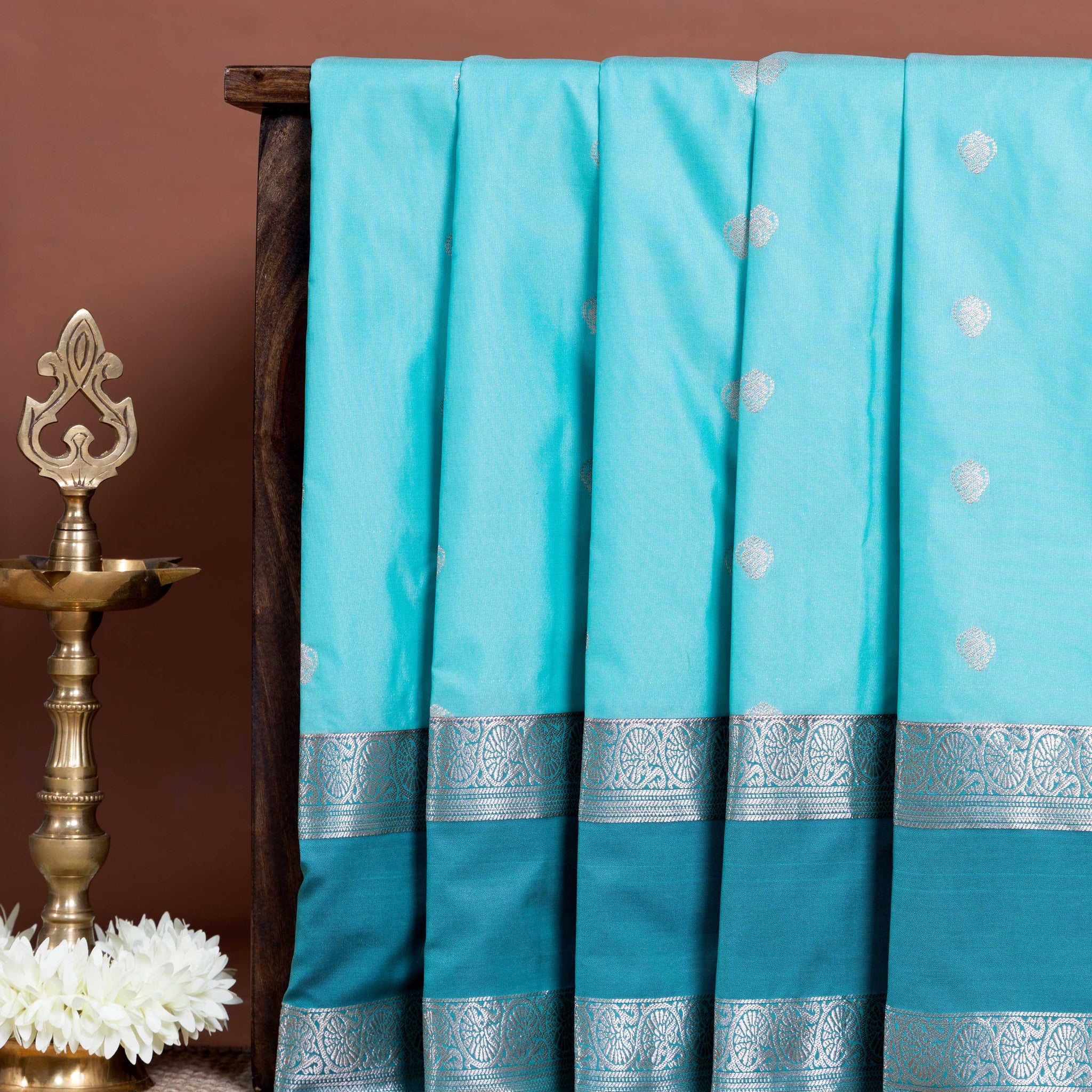 Soft Silk Saree with Intricate Zari Butti Weave and Rich Contrast Border Finish - Sky Blue