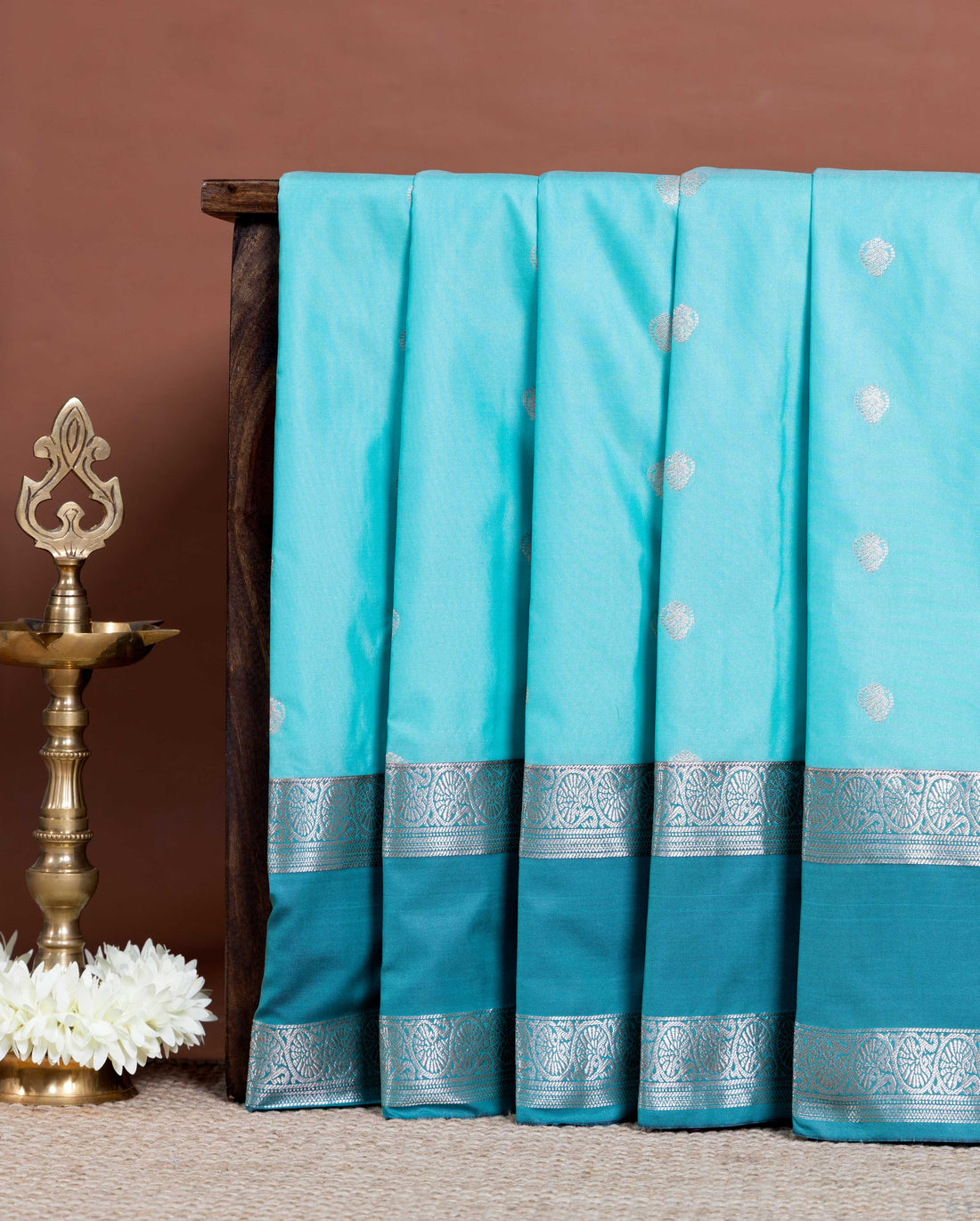 Soft Silk Saree with Intricate Zari Butti Weave and Rich Contrast Border Finish - Sky Blue