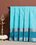 Soft Silk Saree with Intricate Zari Butti Weave and Rich Contrast Border Finish - Sky Blue