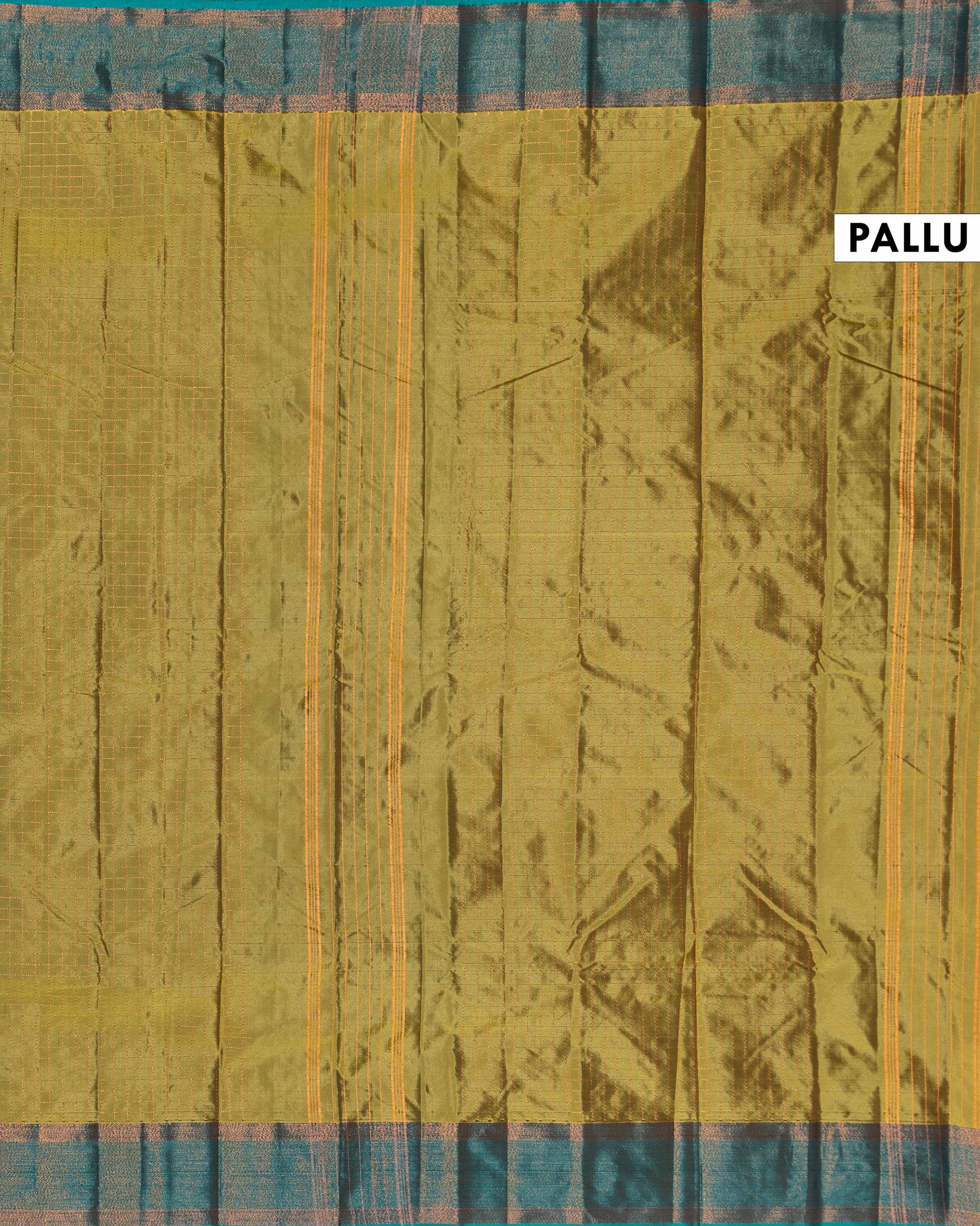 Soft Silk Saree with Subtle Checkered Weave and Rich Contrast Zari Border - Olive Green