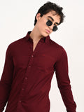 Men’s Native Bull Solid Casual Shirt with Full Sleeves and Chest Pocket - Maroon