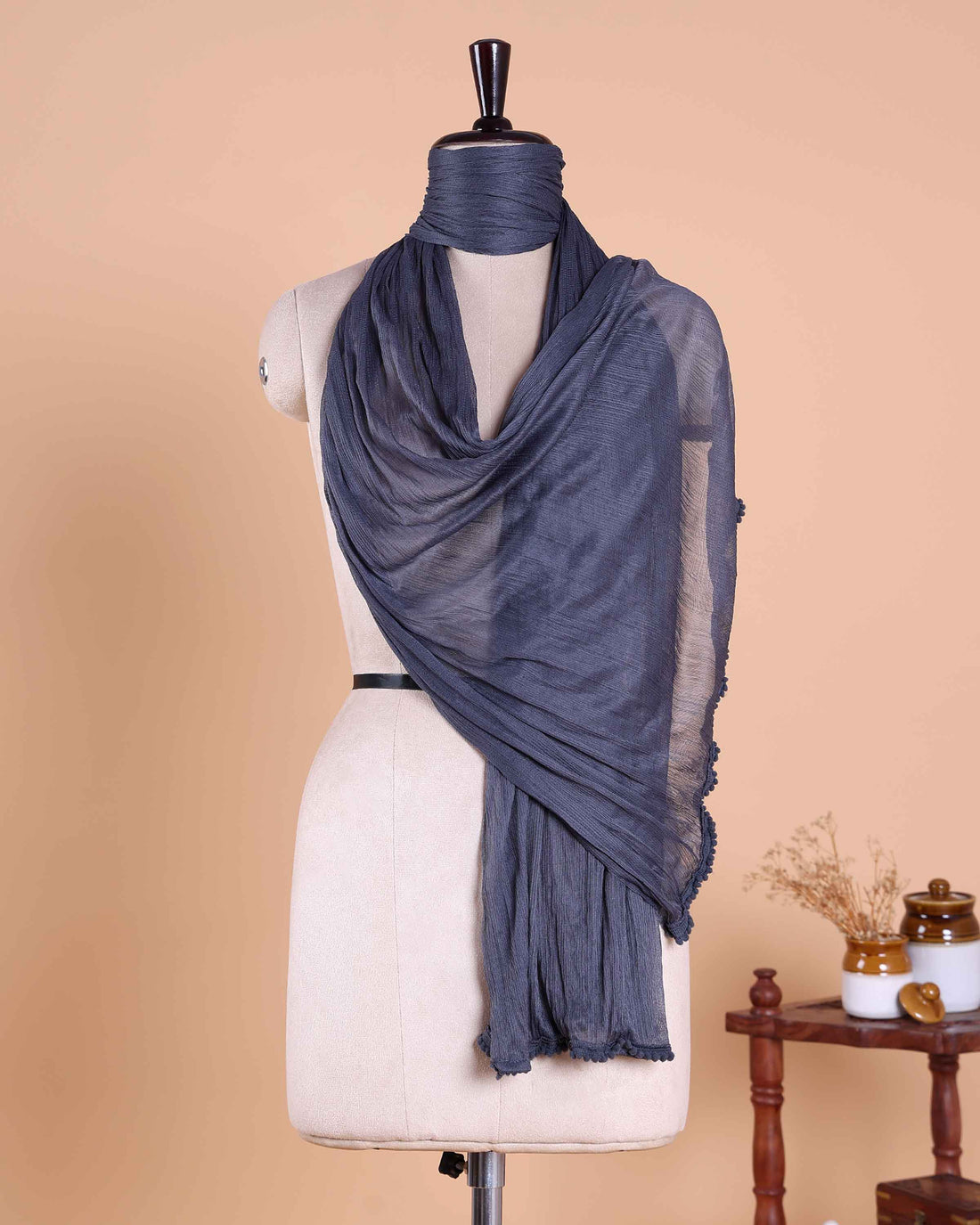 Elegant Solid Women’s Dupatta with Soft Crinkled Texture Lightweight Sheer and Finished Edges - Dark Grey
