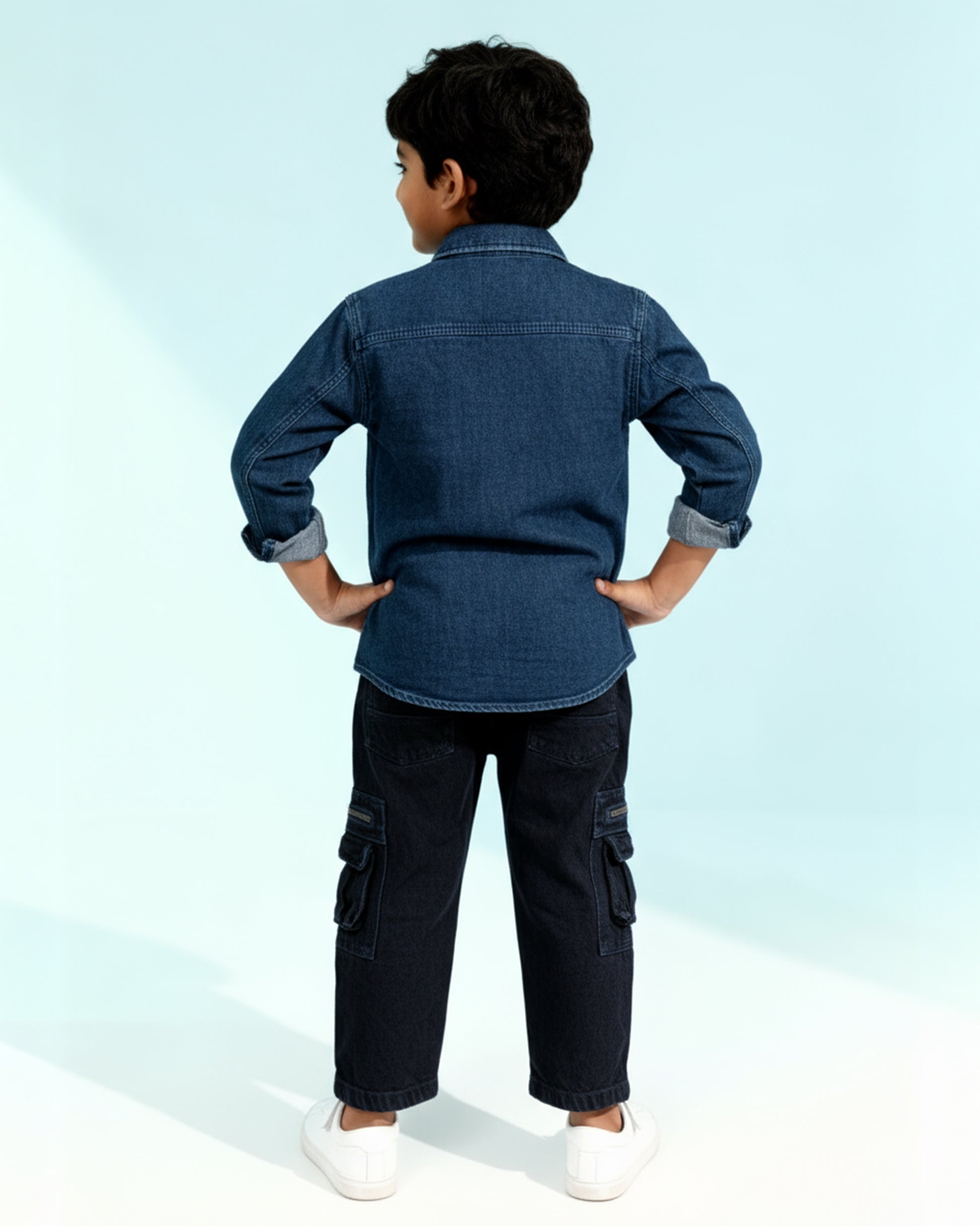 Stylish Boys Denim Cargo Jeans with Front Pockets and Zip Detailing - Blue